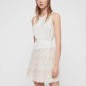 AllSaints Melia Peplum Lace Dress in Oyster White Cream Size 4